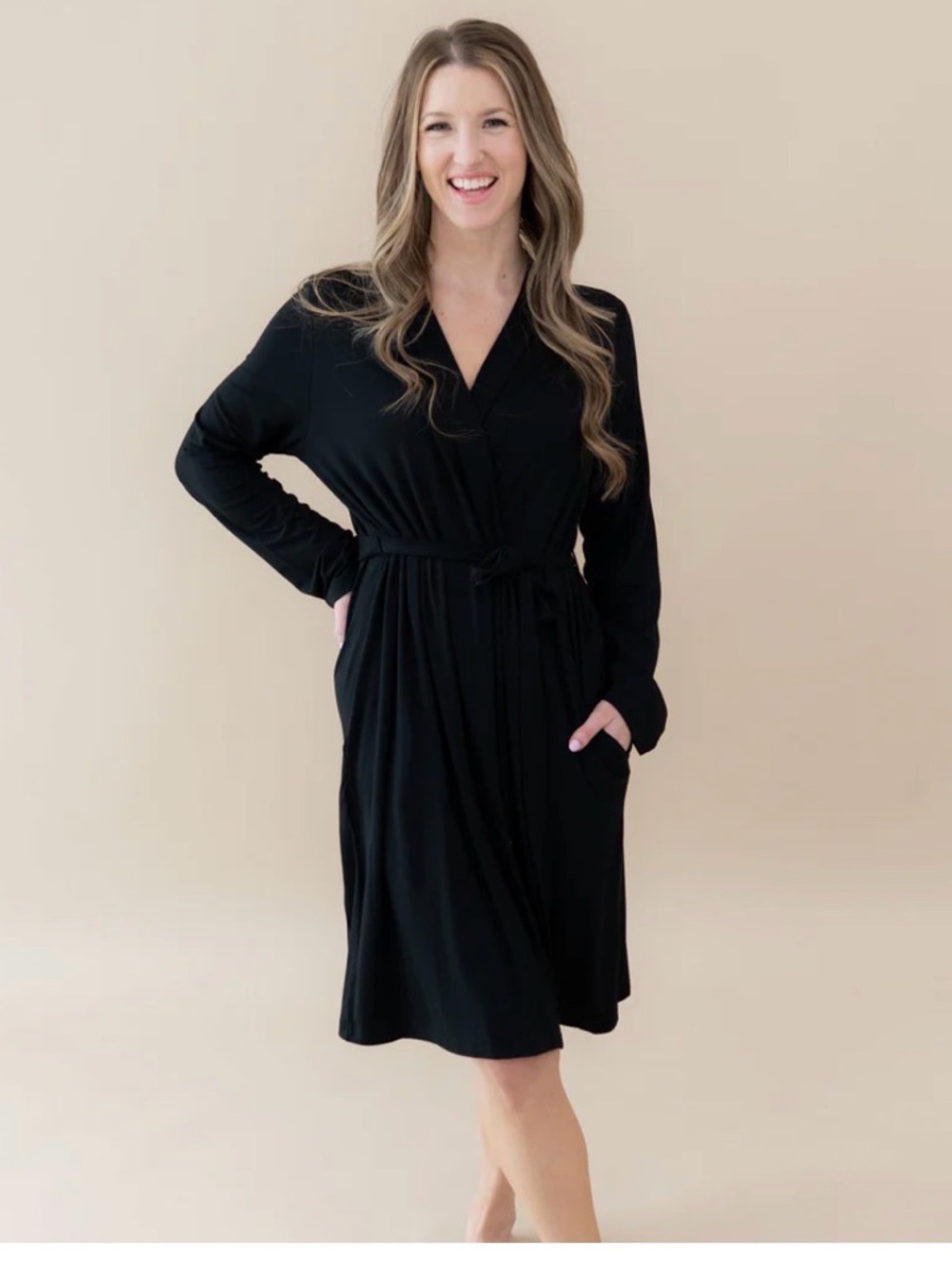 Kyte BABY Black Wrap Robe with Tie Waist and Pockets